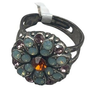 Mariana ring blue orange floral circle crystals handmade statement one size READ